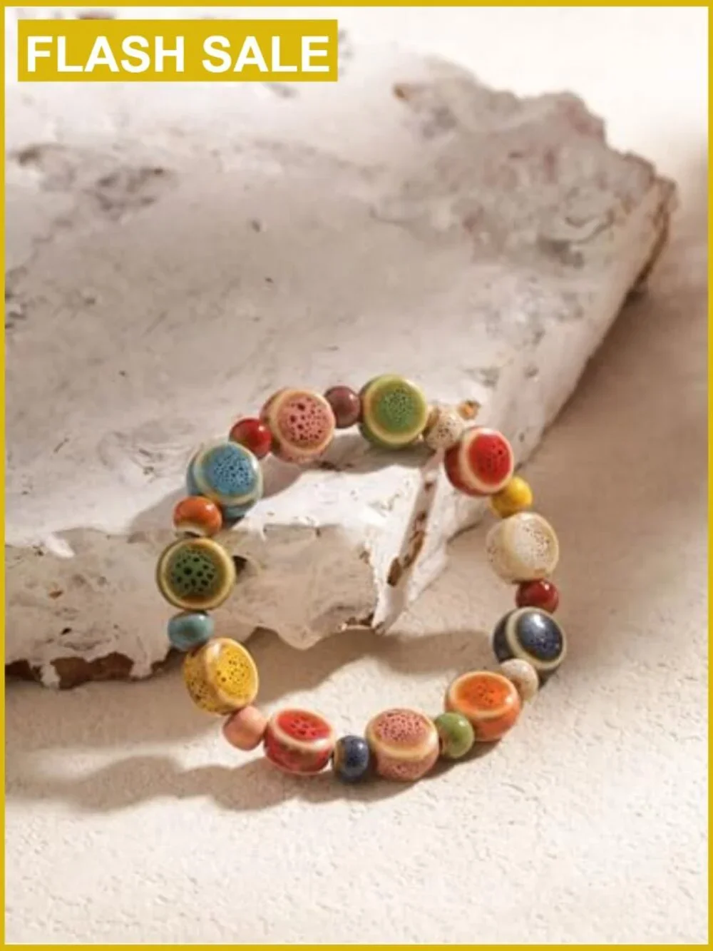Boho Ceramic Bead Stretch Strand Bracelet Layering Statement